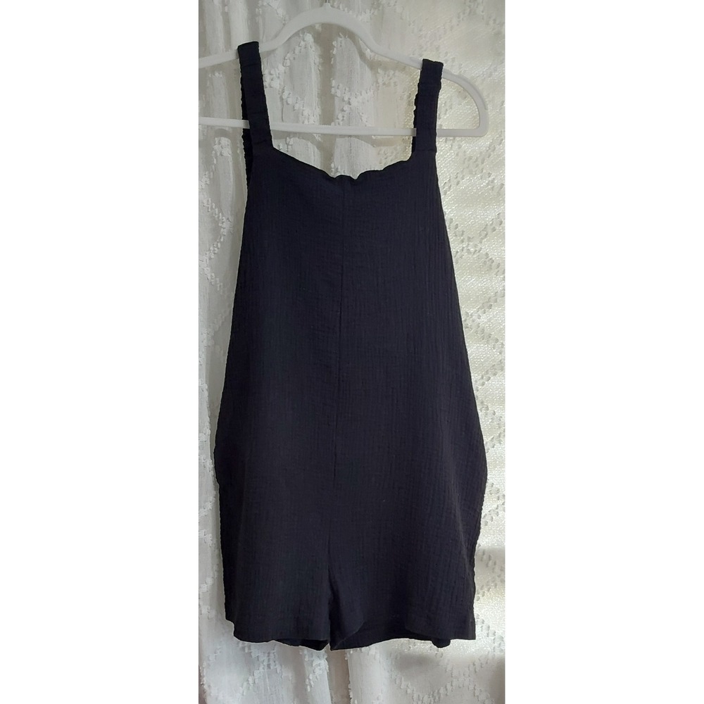 Womens Black Cotton Double Gauze Backless Overalls Shorts Small